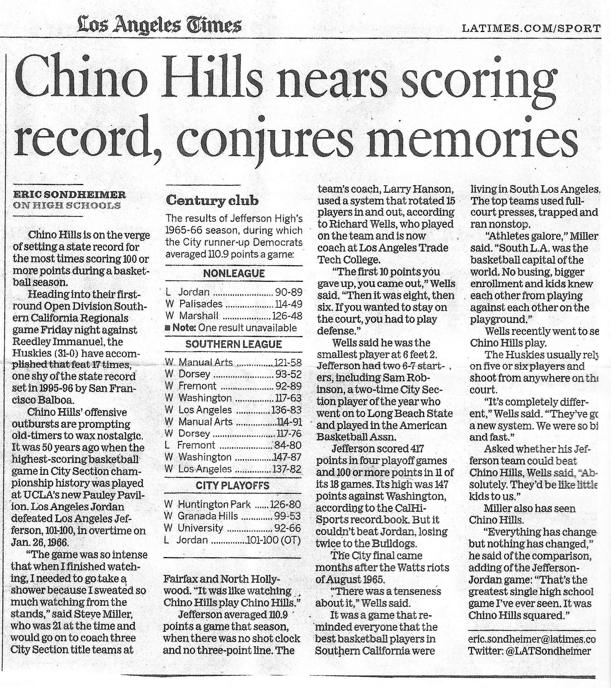 Chini Hills nears scoring record...